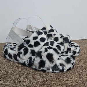Torrid Leopard Faux Fur Double Strap Slippers Elastic Strap Back Sz 9.5 Womens